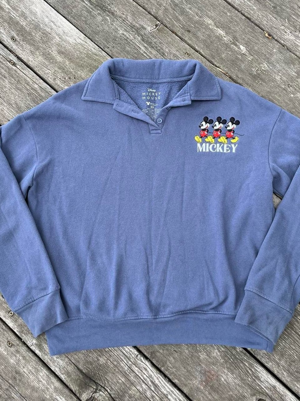 Disney Mickey Mouse Slate Blue Collared Crewneck Sweatshirt
